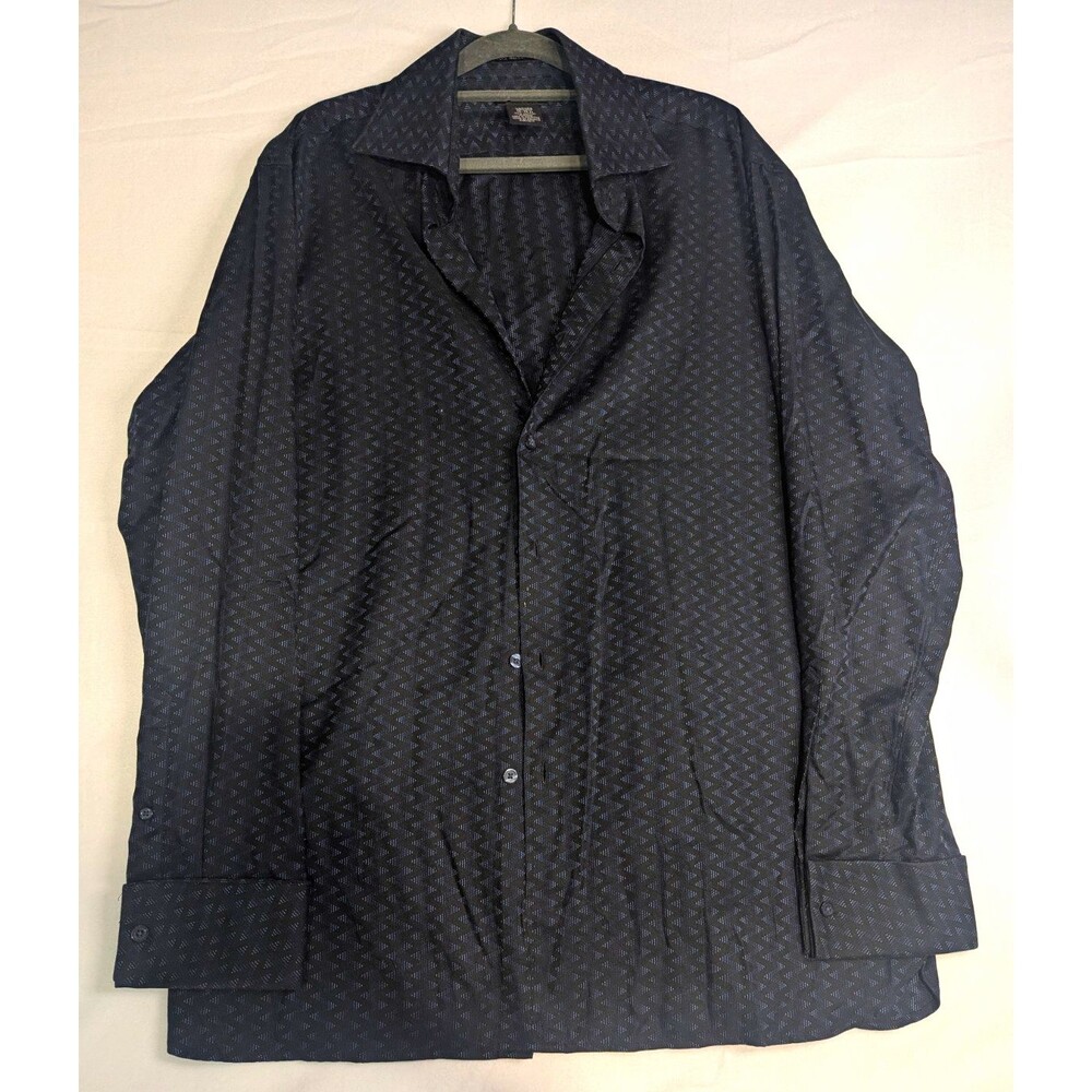 J. Ferrar Modern Fit Black/Blue Geometric Mercerized Dress Shirt 16-16.5 32/33